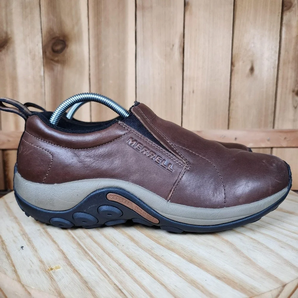 Merrell Jungle Moc Shoes Mens 8.5 Brown Leather‎ Slip On Walking Comfort Casual
